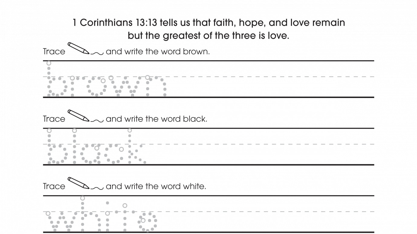 Inspirational Trace & Write: Brown, Black & White then Color the Hearts
