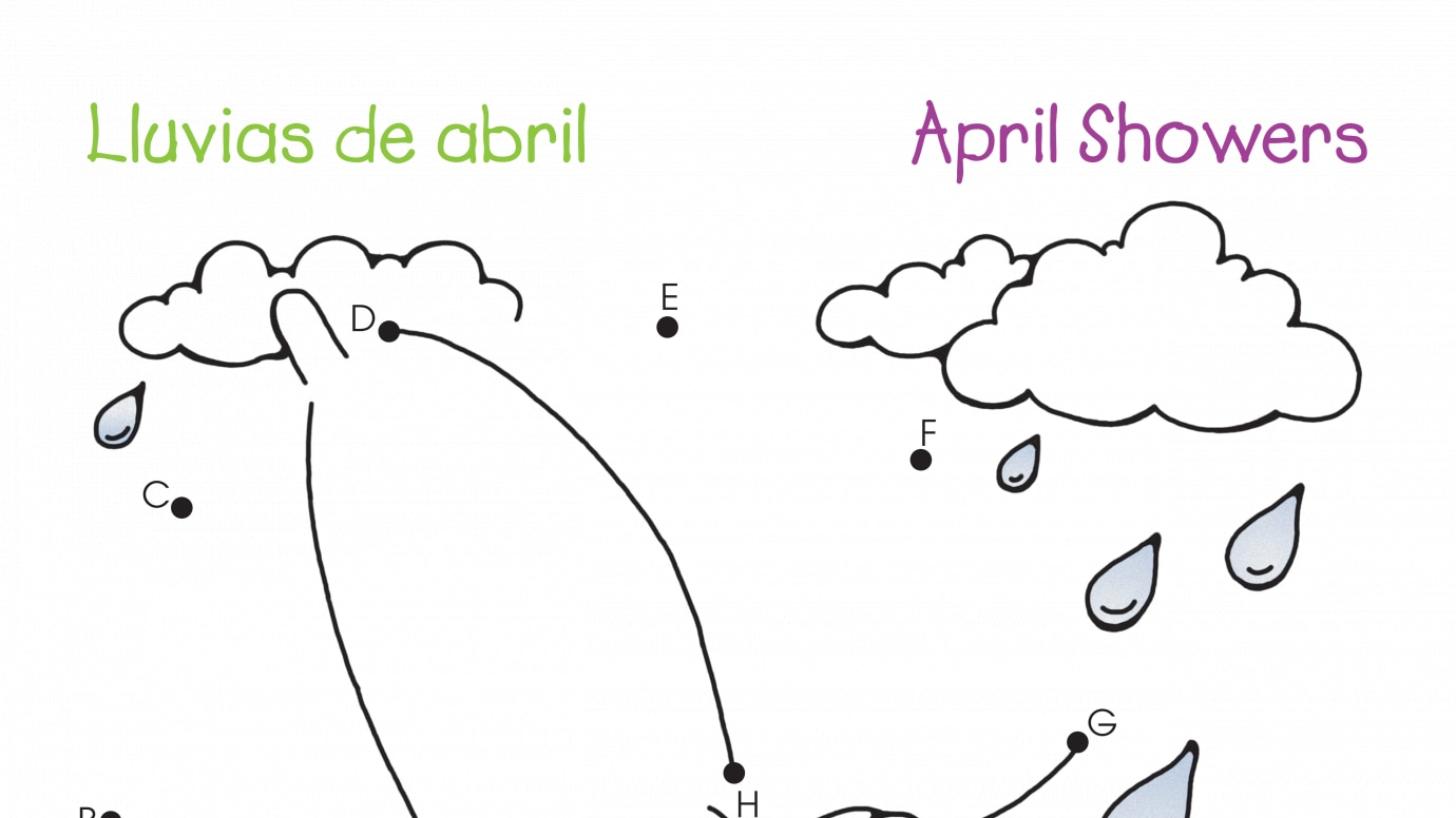 Spanish & English Dot-to-Dots A-J April Showers