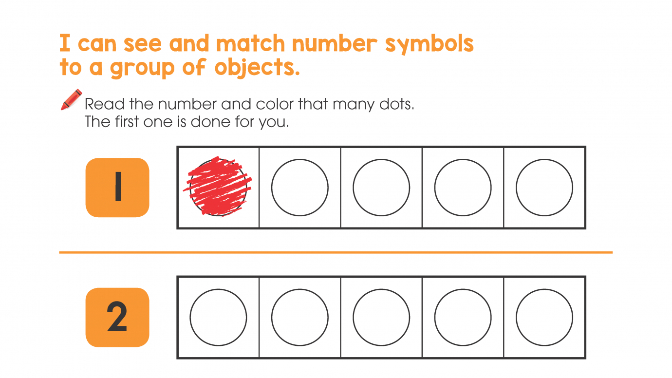 Read Numbers 1-5, Then Color Group of Dots