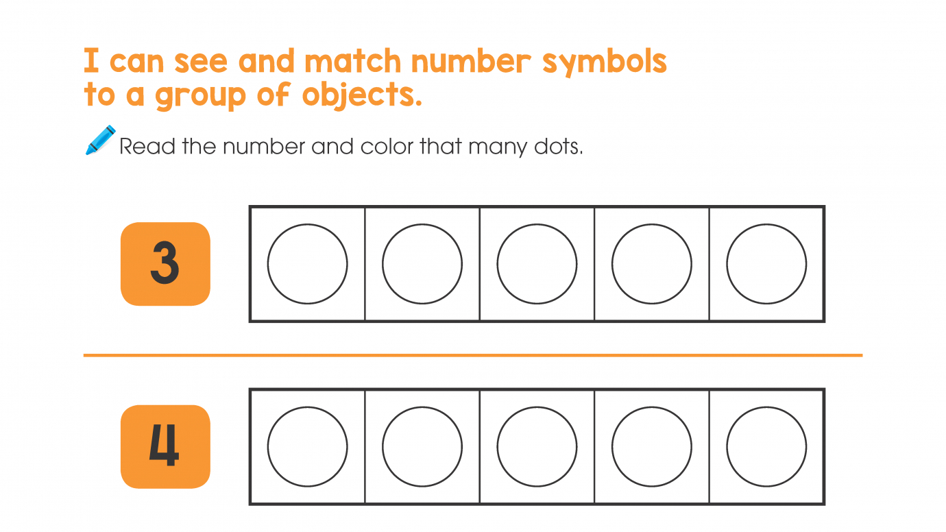 Read Numbers 1-5, Then Color Group of Dots