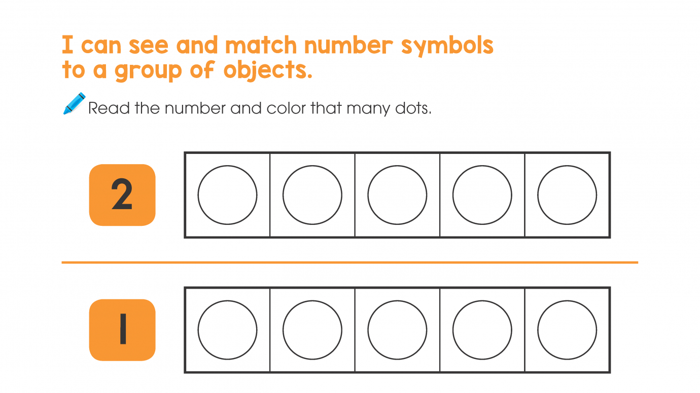 Read Numbers 1-5, Then Color Group of Dots
