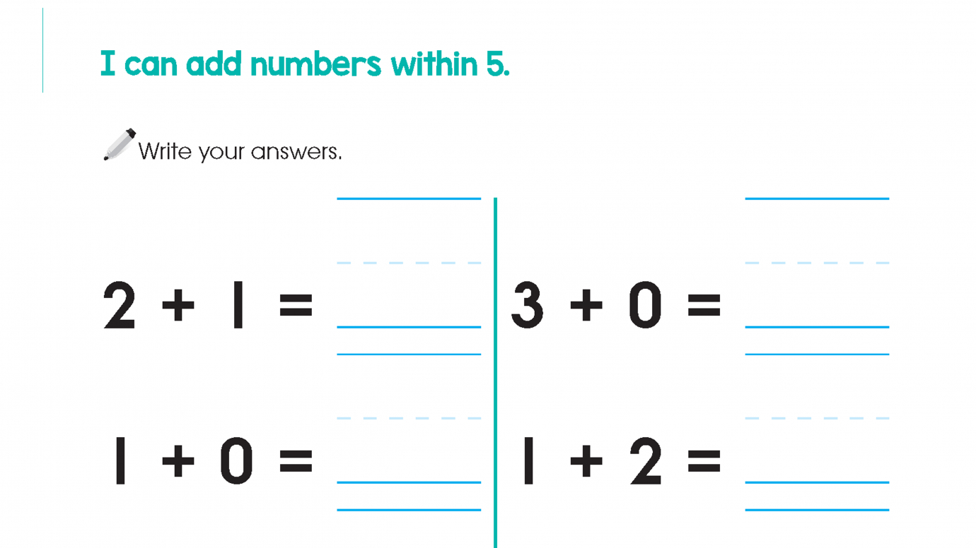 Add Numbers Within 5: Set 1 