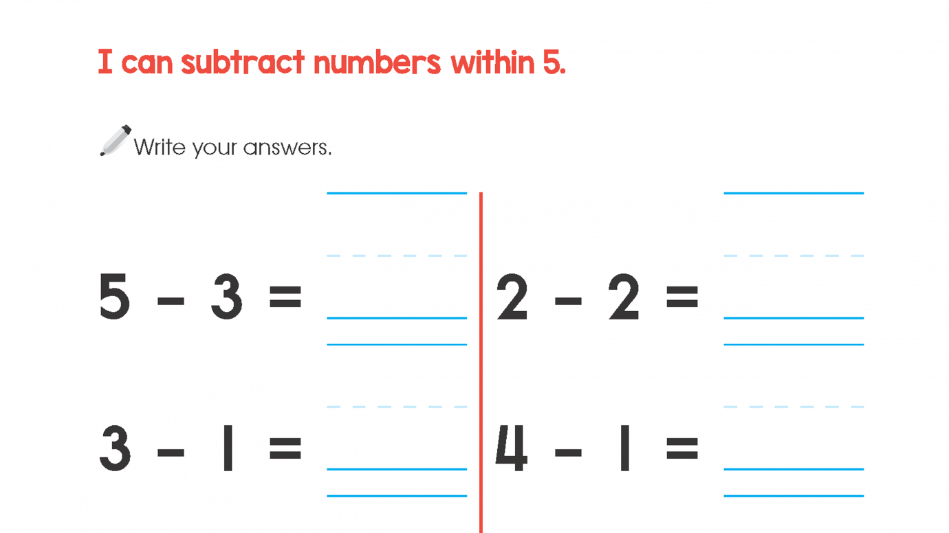 Subtract Numbers Within 5: Set 1