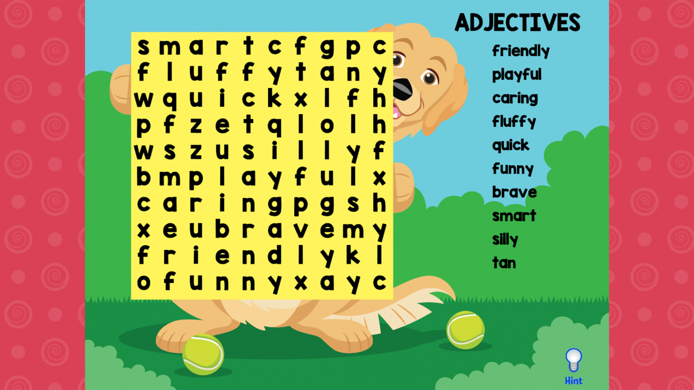 Charlie's Word Search: Adjectives: 1st
