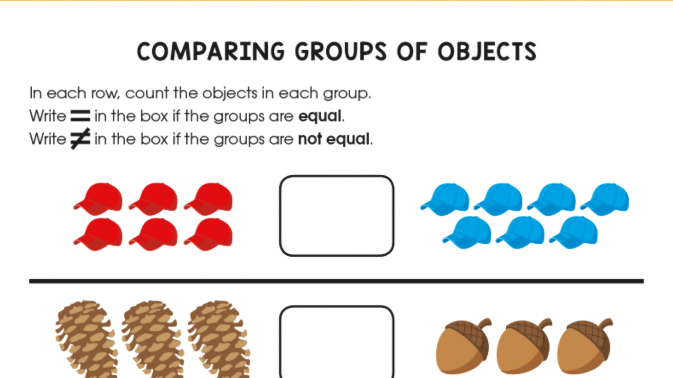 Comparing Math Equations: Equal/Not Equal: 1st