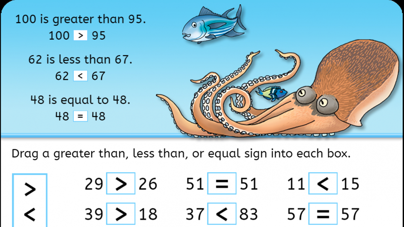 Comparing Two, 2-Digit Numbers Using Symbols > = < 