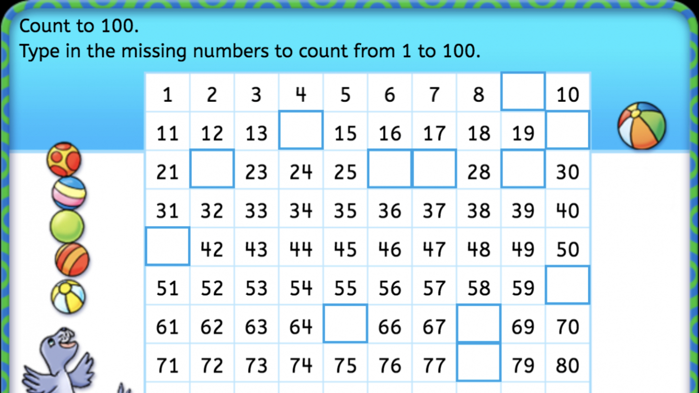 Complete the Chart: Counting 1-100: Kindergaten