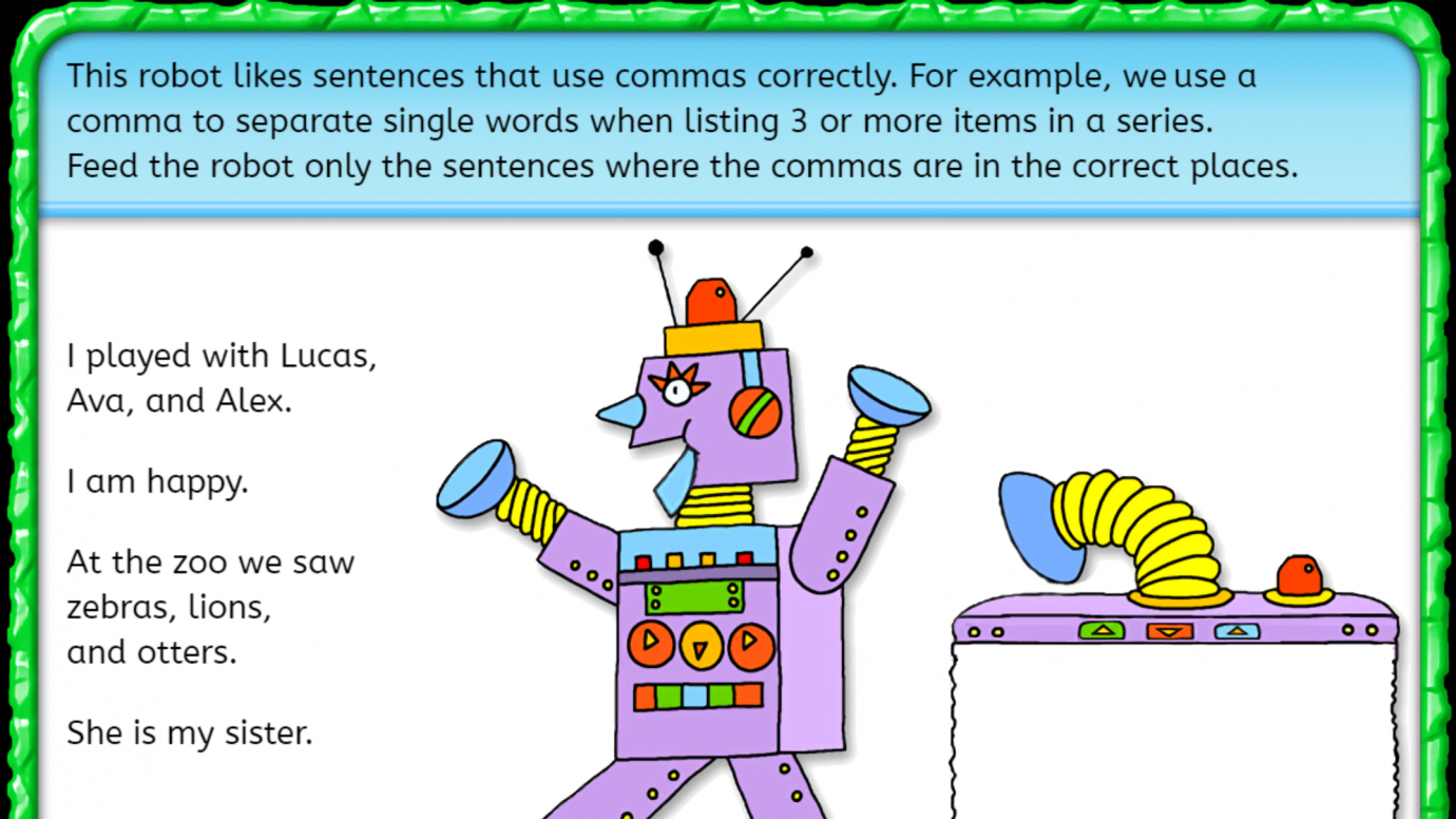 Feed the Robot Sentences with Commas: 1st