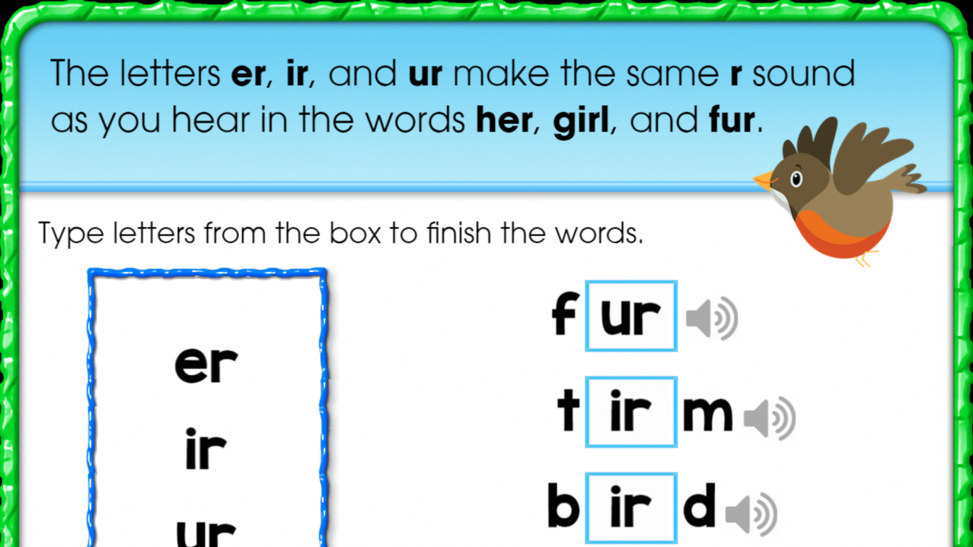 Finish the Word: 'er' 'ir' 'ur' Sounds