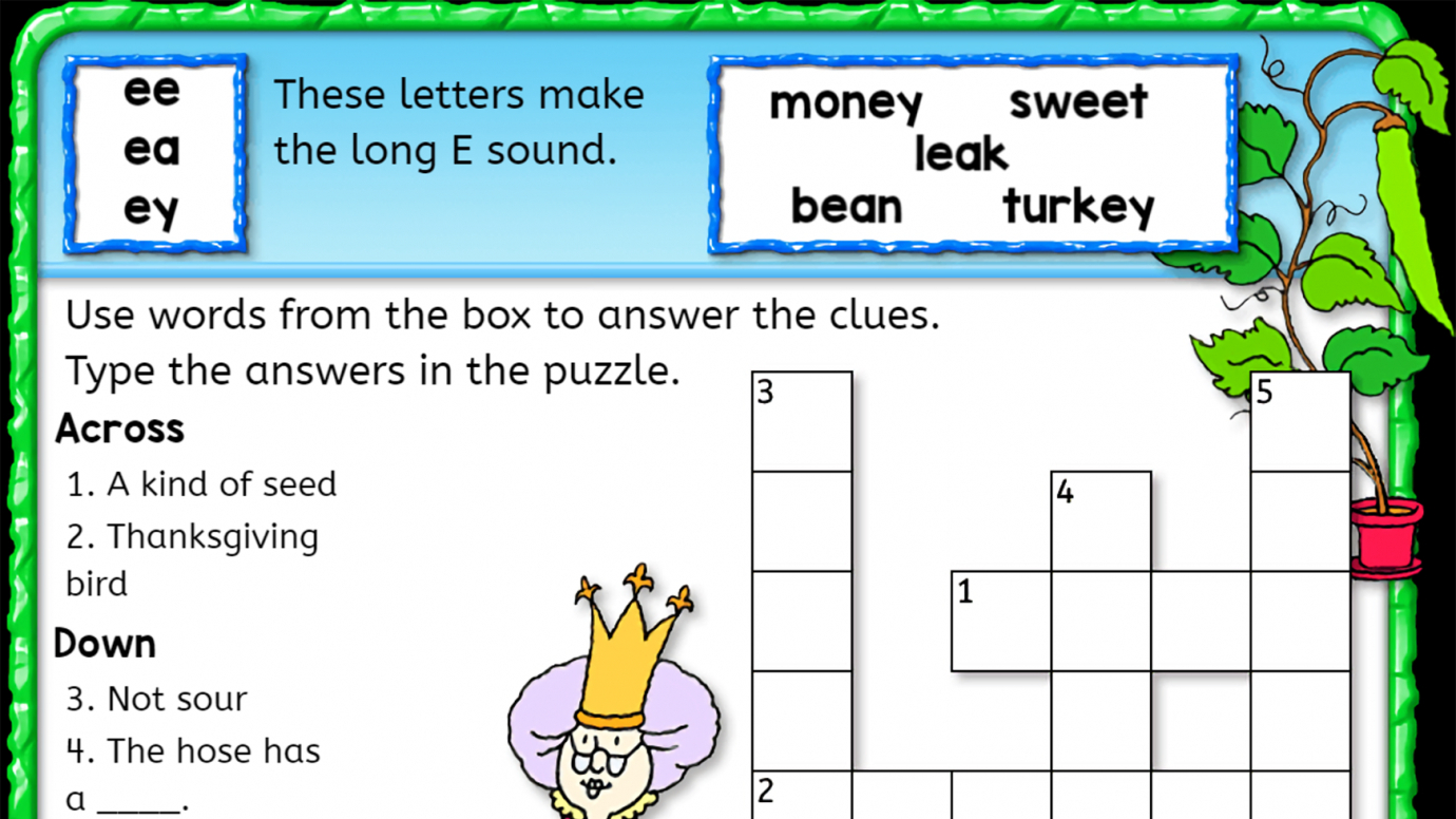 Crossword Puzzle: Long E, O, U Vowels: 1st