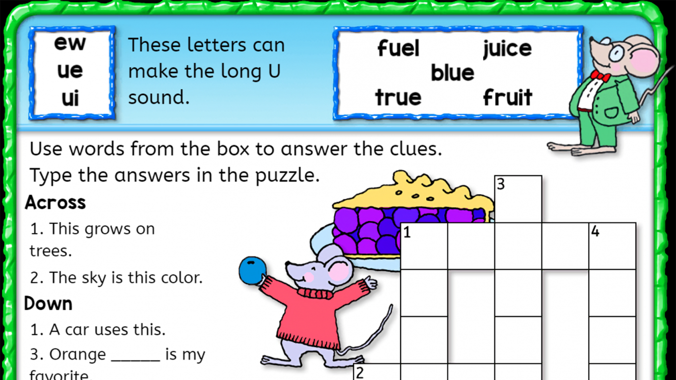 Crossword Puzzle: Long U Words: 1st
