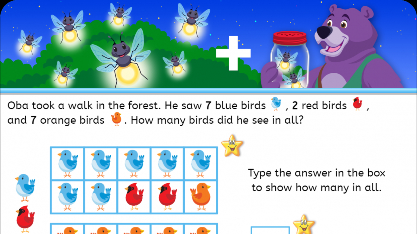 Oba's Addition Word Problems: Add 3 Whole Numbers Using Ten Frames