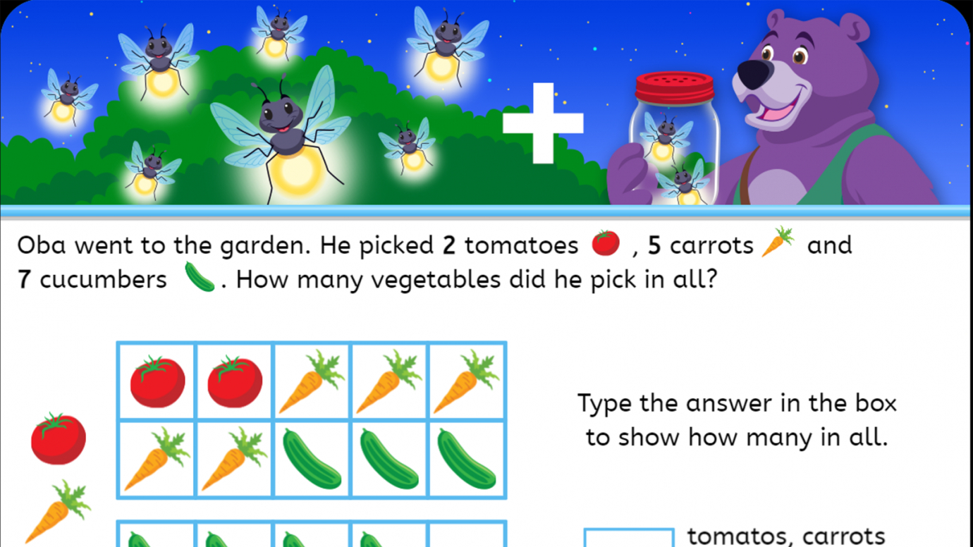 Oba's Addition Word Problems: Add 3 Whole Numbers Using 10 Frames: 1st
