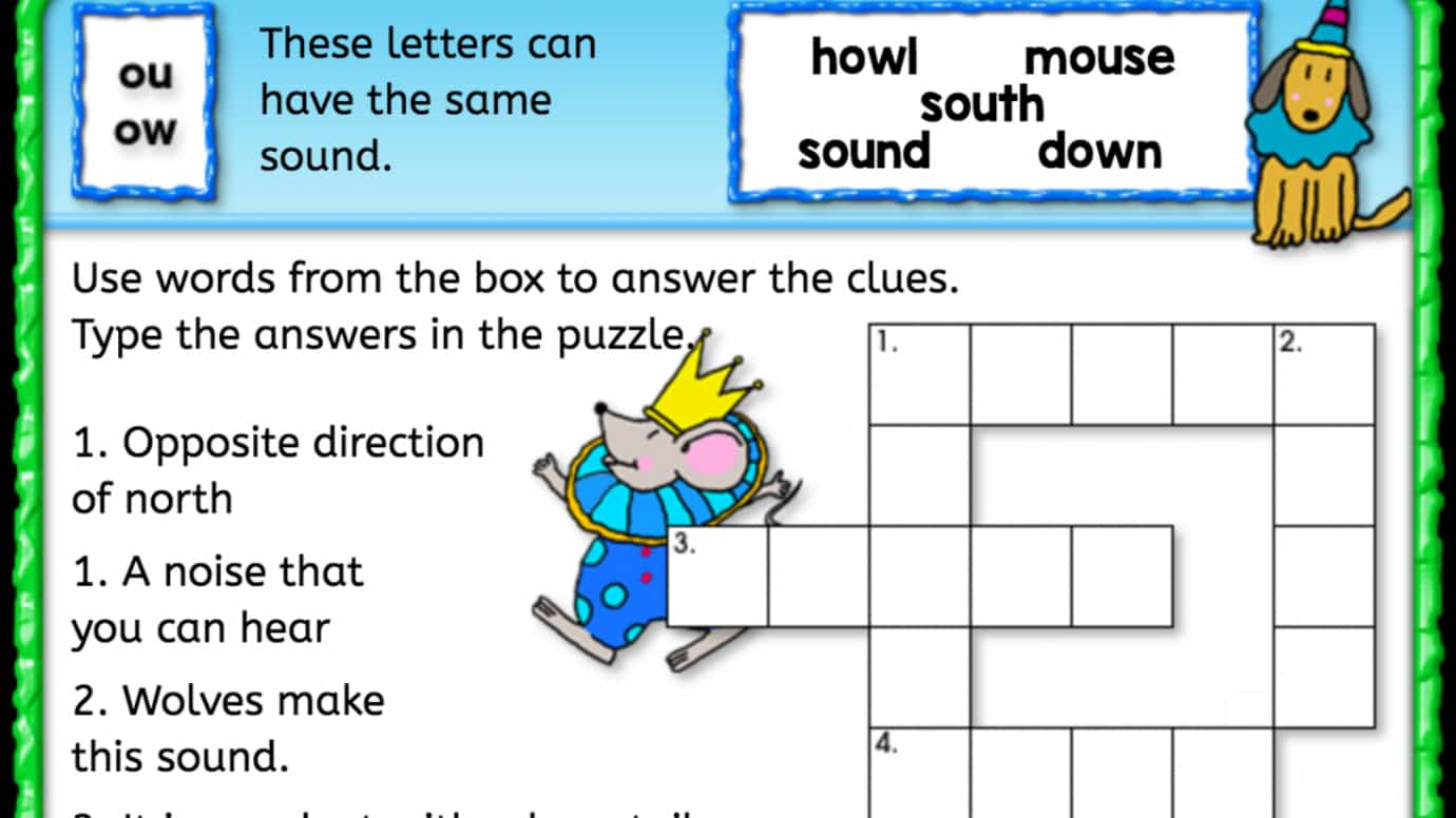 'ou' 'ow' Sound Crossword Puzzle
