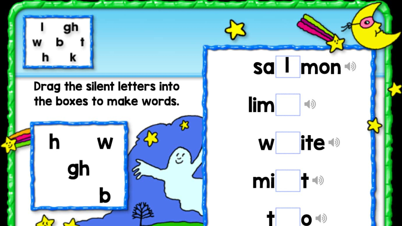 Drag Letters to Complete Words: Silent Letters