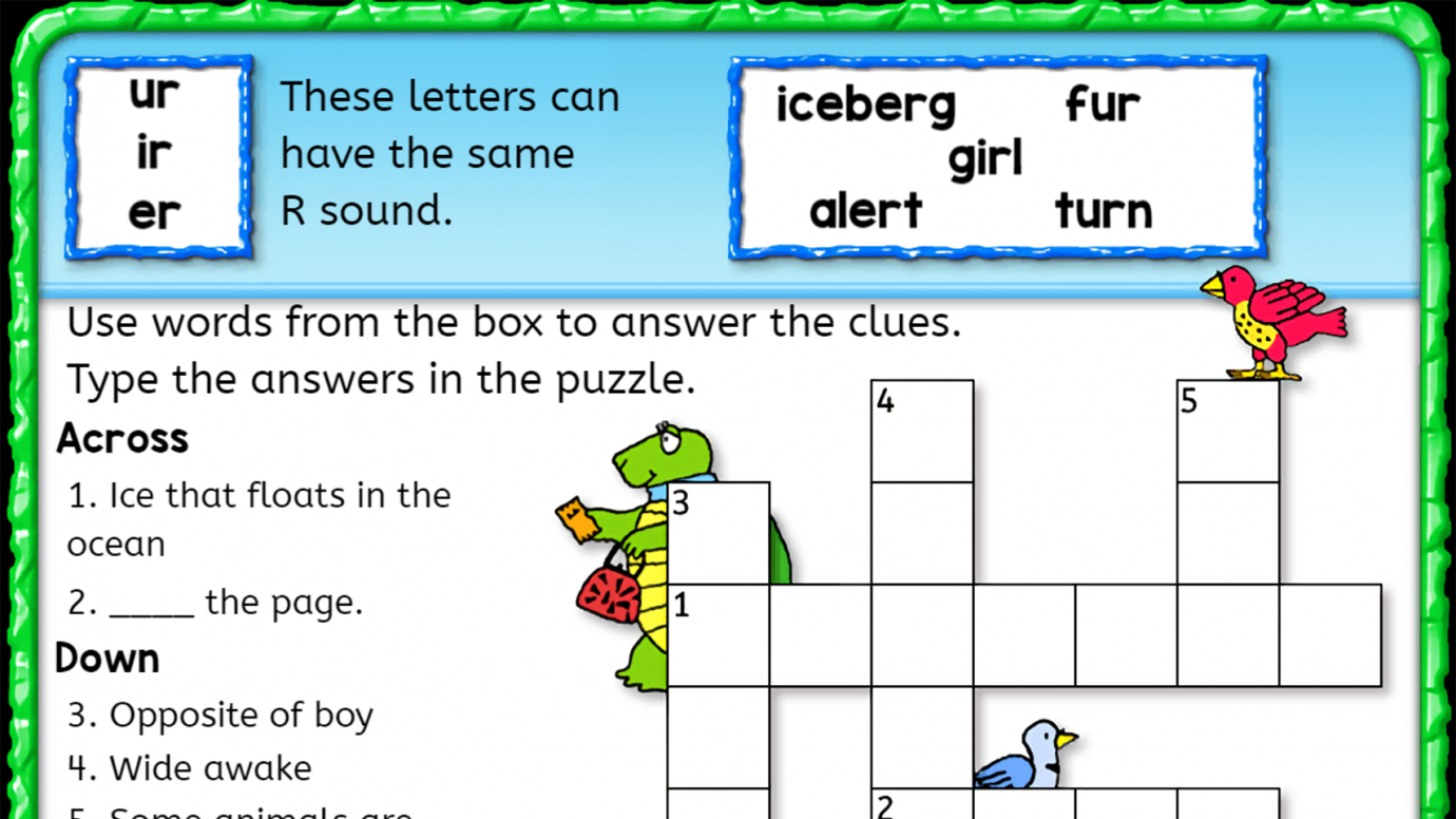 Crossword Puzzle: R-Contolled Vowel Words: 1st
