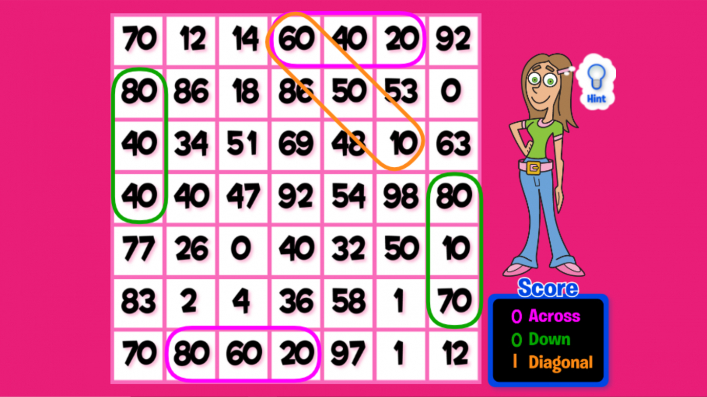 Search & Find Subtraction Puzzle: Multiples of 10: 1st