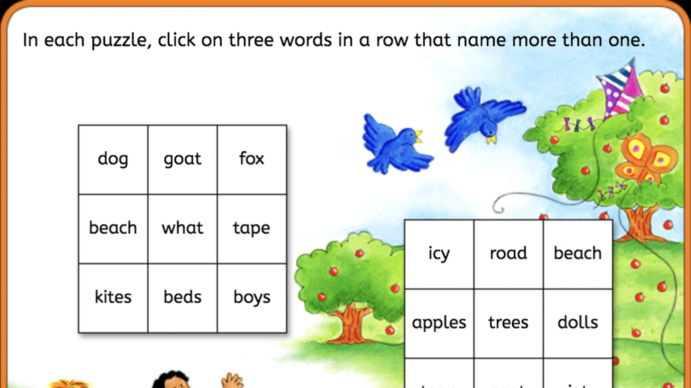 Three in a Row: Plural Words: Kindergarten