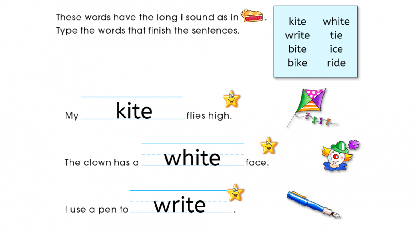 Type Long Vowel Words to Finish the Sentences: Long i o u: 1st