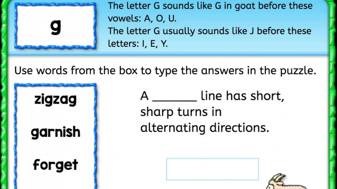 Word Bank: Letter 'g'