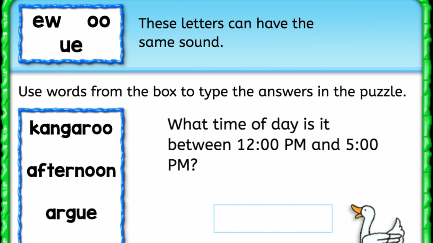 word bank same sound ew oo ue anywhere teacher