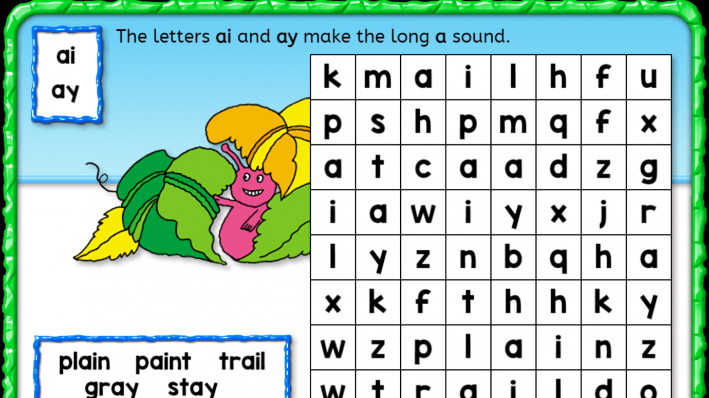Word Search: Long Vowels A and I: 1st